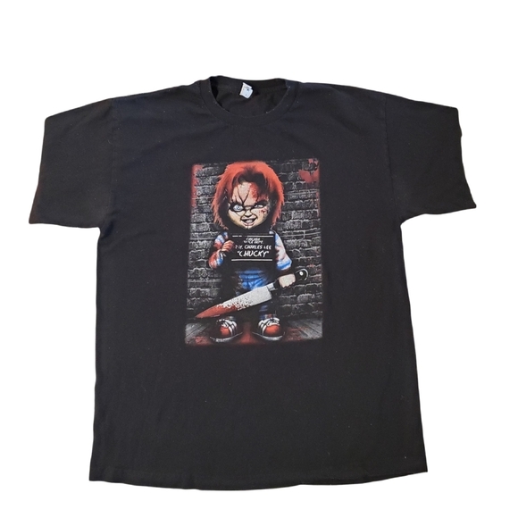 Hot Topic Other - Chucky Adult Chucky Mugshot Horror Slasher Black T-Shirt Large‎